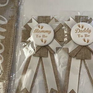 Mommy and Daddy To Be Party Ribbons - Brown and White
